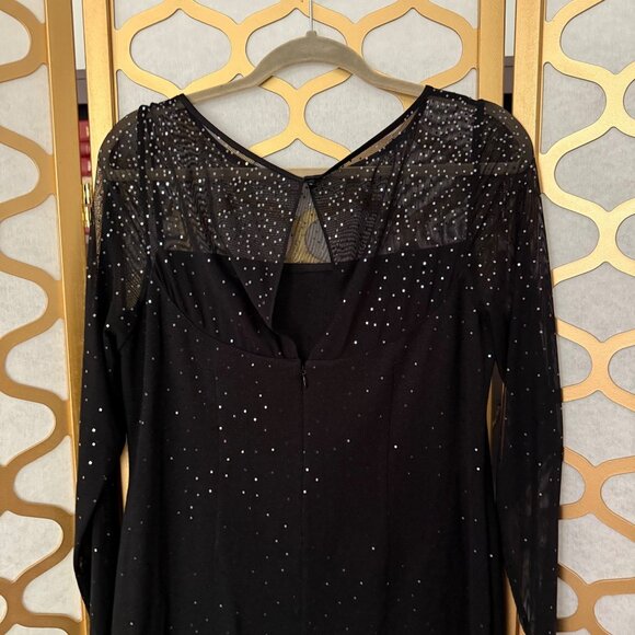 St. John Size 12 Black Rhinestone Embellished Mesh Long Sleeve Sheath Mini Dress - Picture 5 of 16